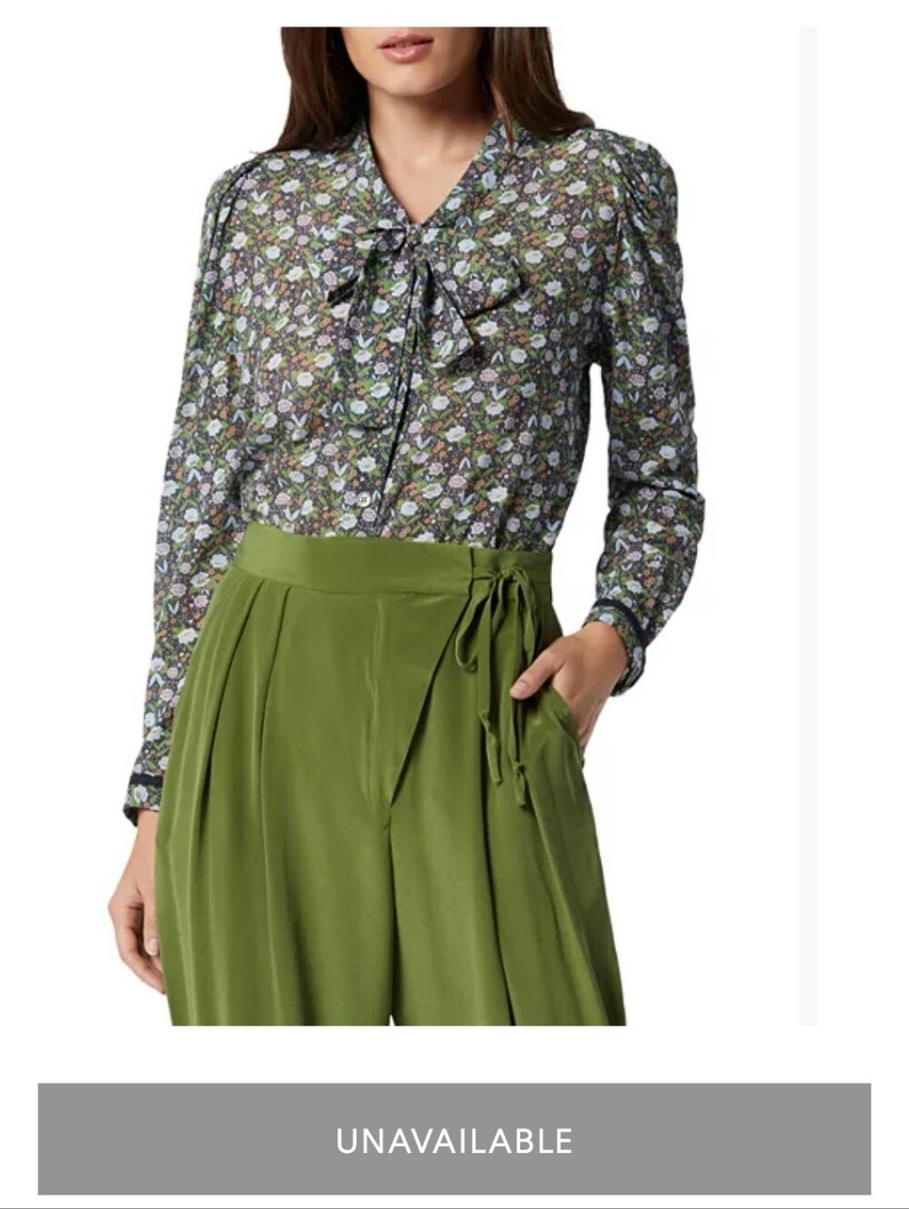 Joie ELdridge Olive Green Multi-Color Floral Tie-Neck Blouse